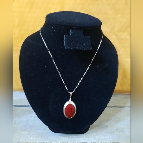 Vintage Mexican Red Jasper Sterling Silver Necklace - Picture 2 of 16